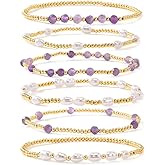 Bohxantium Dainty Gold Beaded Bracelets Set for Women Handmade Boho Gold Plated Beads Ball Bracelet Stack Stackable Stretch Elastic Pearl Crystal Jewelry Accessories Birthday Prom Friendship Gift