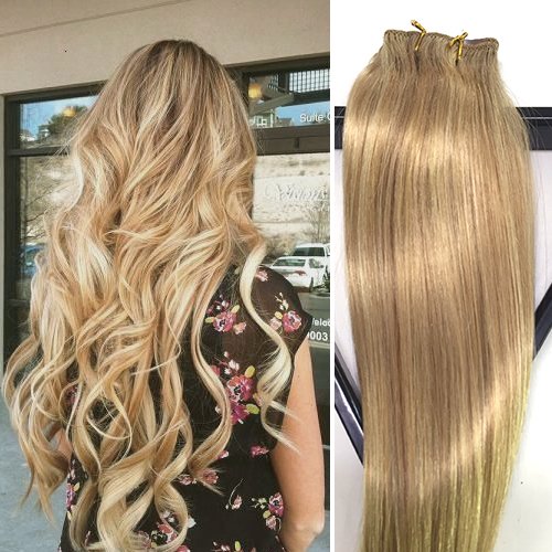 Labetti Clip In Hair Extensions Real Human Hair Extensions 7 Pieces 70g Silky Straight Weft Remy Hair (18 inches, #27-613)