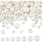 PH PandaHall 450pcs Large Hole Pearl Beads 8 Sizes 8~25mm White Pearl Beads with 4~10mm Hole, Plastic Imitation Pearl European Beads Large Hole Beads for Bracelets Necklaces Jewelry Bag Chain Making