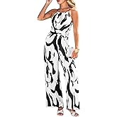 CUPSHE Women's Casual Loose Overalls Jumpsuits High Neck Sleeveless Wide Leg Boho One Piece Rompers With Pockets