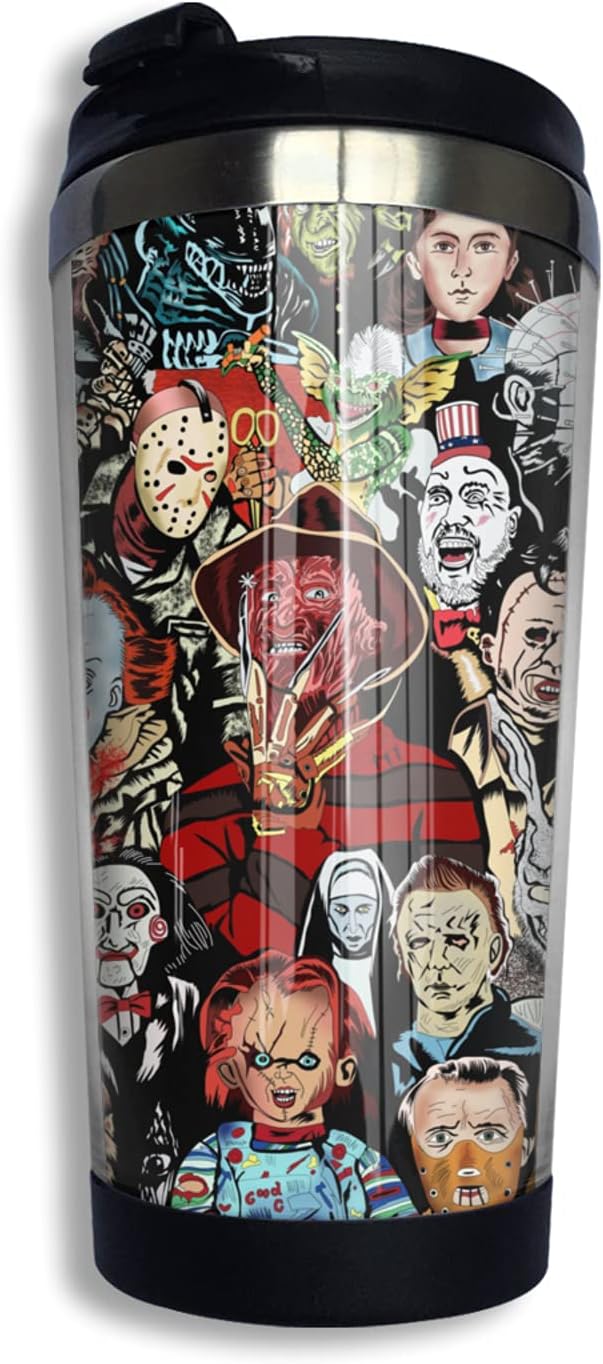 Harataki Horror Movie Tumbler Cup 14 Oz Stainless Steel Coffee Travel Mug Insulated With Flip Lid For Home School Party 400ml