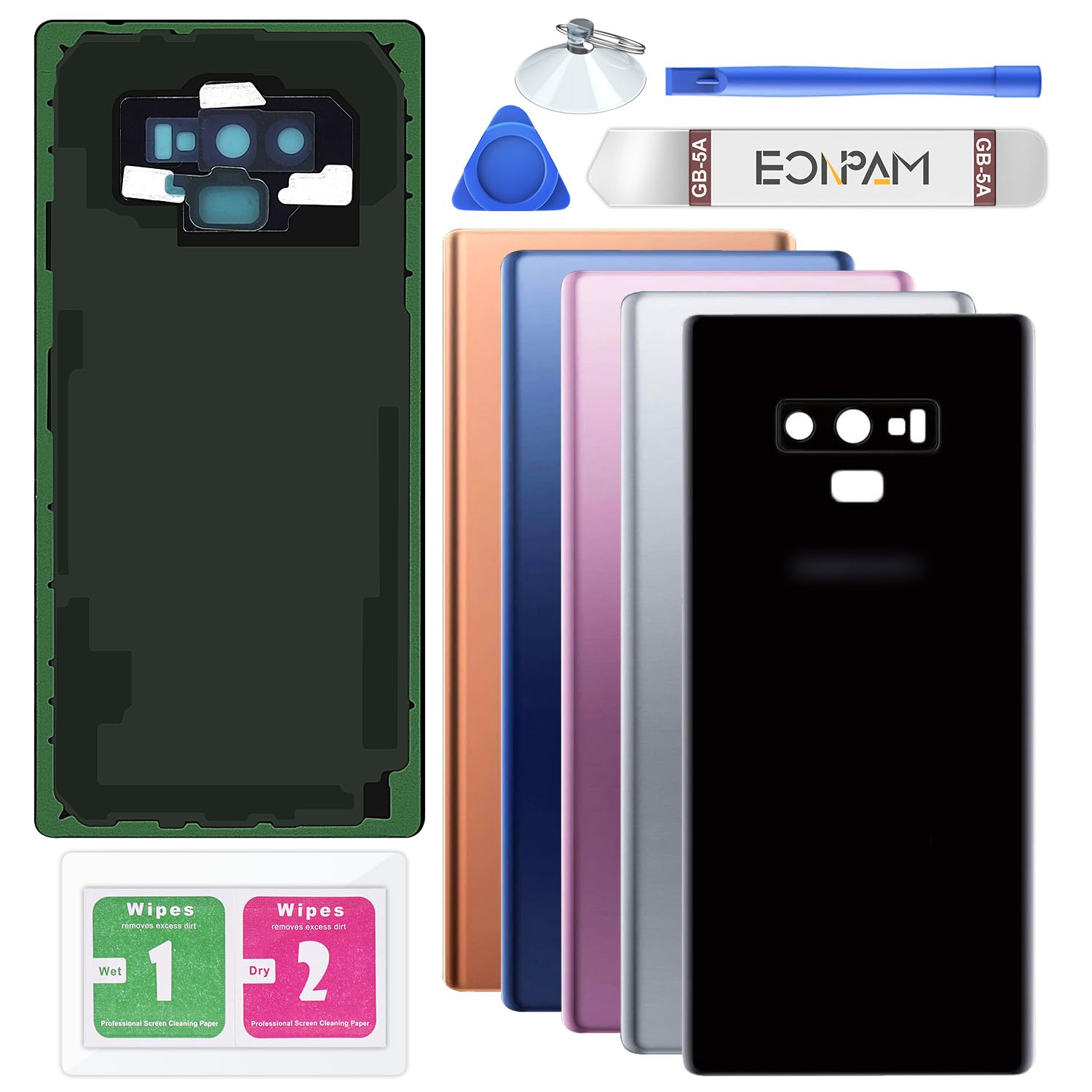 Eonpam Back Cover Glass for Samsung Galaxy Note 9 N960 Rear Glass Replacement with Camera Lens + Repair Kit Genuine Rear Housing (Black)