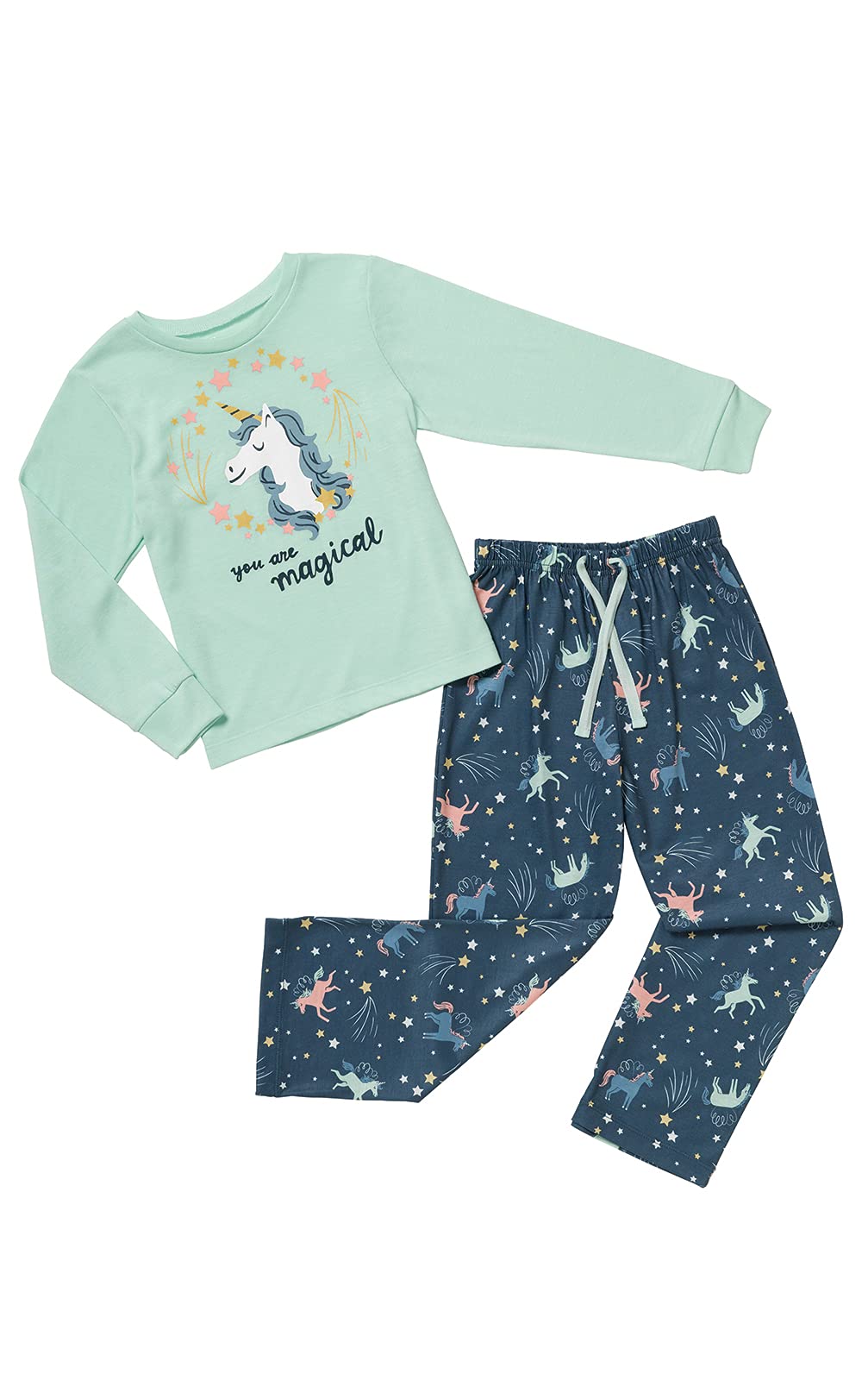 PajamaGram Big Girls Pajamas - PJ For Girls, Aqua Unicorn Graphic, 12 Image