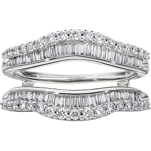 925 Silver Lab Created Diamond Ring Enhancer Tapered Baguette Round Crown Ring Guard Vintage Solitaire Wedding Band Wrapper R