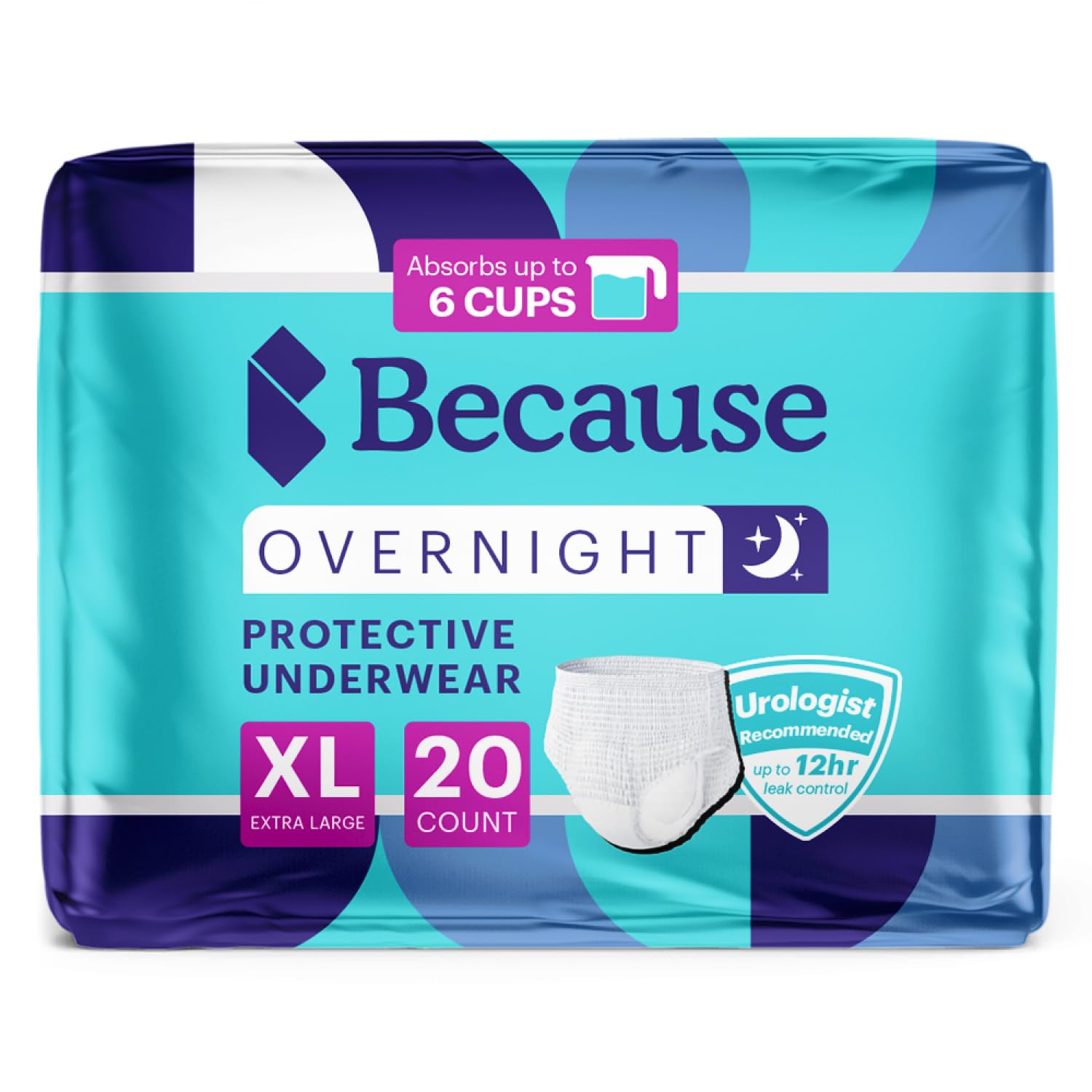 Photo 1 of Because Overnight Absorbency Pull Ups - Adult Disposable Incontinence Underwear, Extra Absorbent Nighttime Briefs for Men and Women, White, XLarge, 20 Count