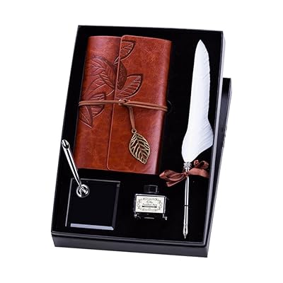 Pawaca Quill Pen,Natural Handcrafted Luxury Quill Pen and Ink Set,Antique Dip Feather Pen Set Calligraphy Pen Set Writing Quill Ink Dip Pen with Notebook Ink Pen Holder,Gift Set.