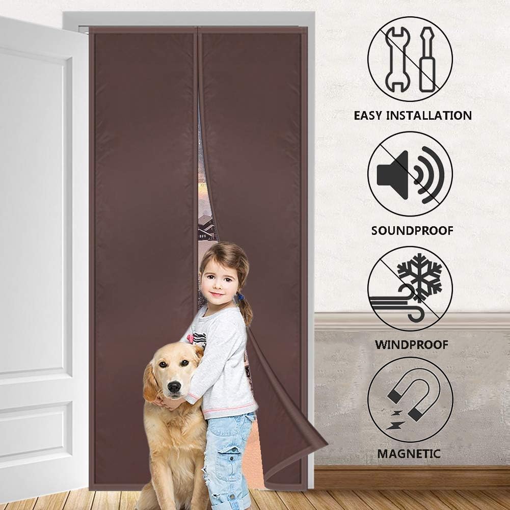MODKOY Screen Door Magnetic 165 x 250 cm, Magnetic screen, Auto Closer Door Soundproof, For Balcony Living Room - Brown