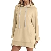 Linkpig Oversized Hoodie Dress Women Split Hem Pullover Long Sweatshirts Casual Sweater Dresses with Kangaroo Pocket