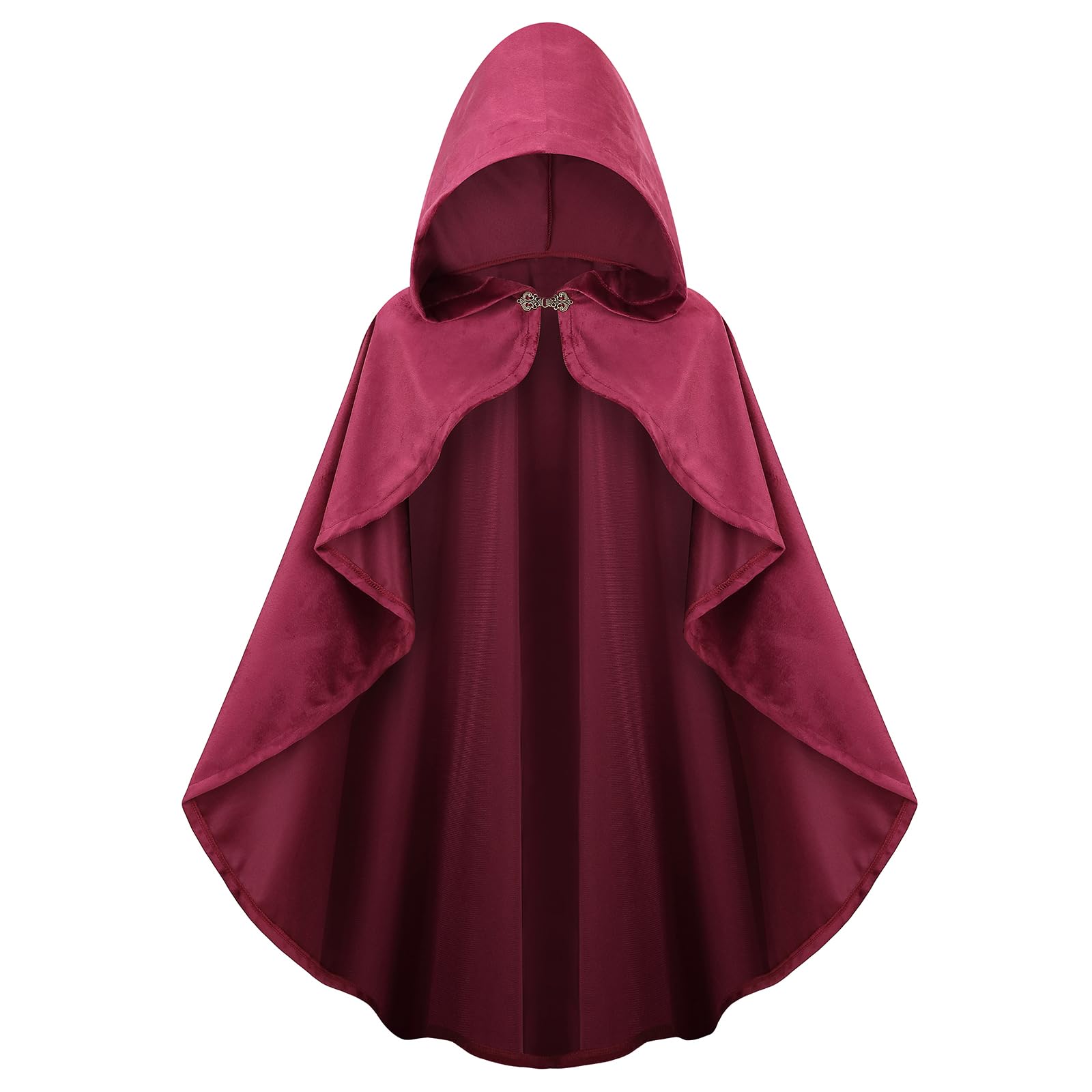 maxToonrain Medieval Costume with Hood Northern Knight Renaissance Hooded Cloak Vintage Gothic Witch Wizard Victorian Halloween Fancy Dress Costume (Dark Red,90cm-Women)