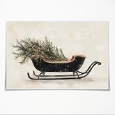 Vintage Christmas Wall Art Winter Sleigh Ride Canvas Print Christmas Tree bow Painting Poster Christmas Gifts Minimalist Holiday Wall Decor for Farmhouse Living Room Bedroom Unframed16x24inch