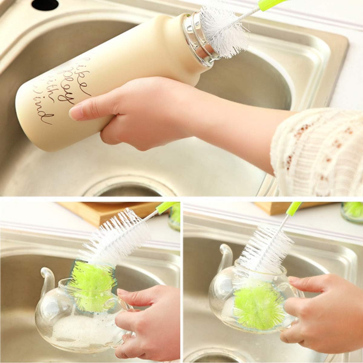Qisan 4Pcs Bottle Cleaning Brush Set Multipurpose Brushes Long Bottle Brush Water Bottle Cleaners-Green, 4 Count (Pack of 1) - Image 5