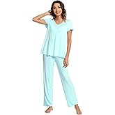 WiWi Viscose from Bamboo Pajama Sets for Women Super Soft Pjs Short Sleeve with Pants Cooling Sleepwear Loungewear S-XXL