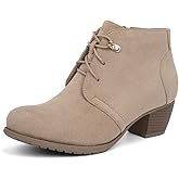 VJH confort Women's Ankle Boots,Lace-up Round Toe Comfortable Low Heel Dress Booties with Side Zipper