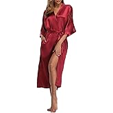 Women's Silk Robes Soft Long Satin Kimono Bathrobe Bride Bridesmaid Wedding Party Robes Sexy Sleepwear with Pockets