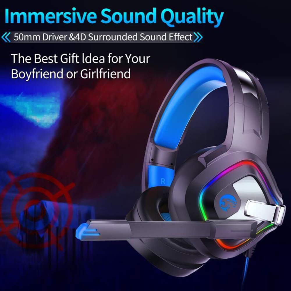 Likorlove Gaming Headset for Xbox one PS4, 4D Surround Sound Over Ear Headphones with Noise Cancelling Mic, LED Lights, Volume Control for PC Laptop Mac iPad Nintendo Switch