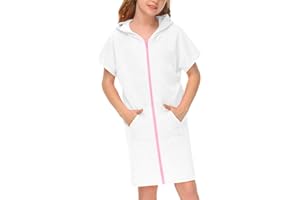 BesserBay Girls Boys Terry Cloth Swim Cover Up Zip Up Kids Beach Bathing Swimsuit Cozy Hooded Wraps with Pocket 4-14Y