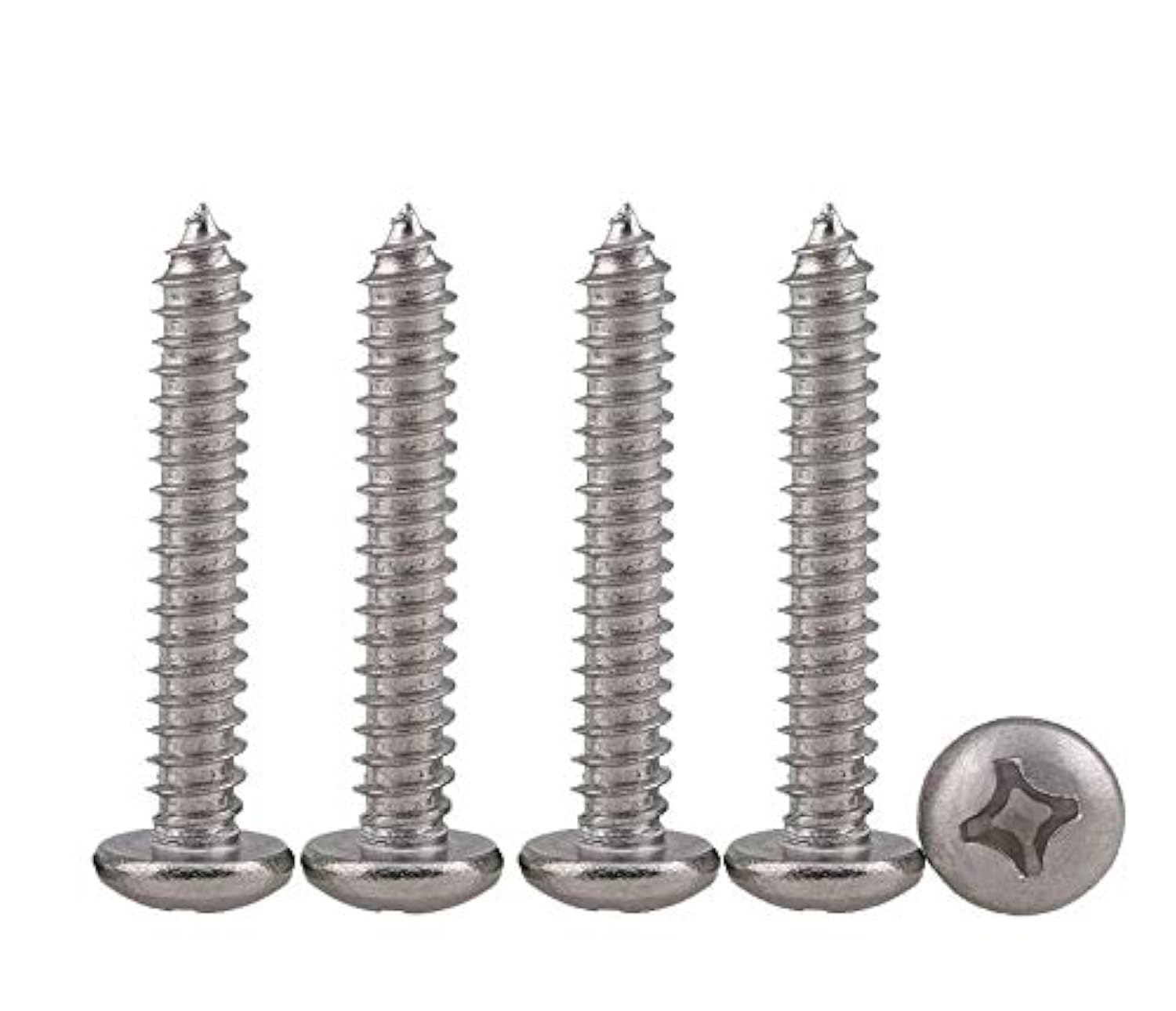 Drenky M5X25 50PCS Phillips Pan Head Screws 304 Stainless Steel Self-Tapping Screws Self-drilling Wood Screws Standard Cross Groove Full Thread Woodworking Fastener (M5X25 50Pcs)