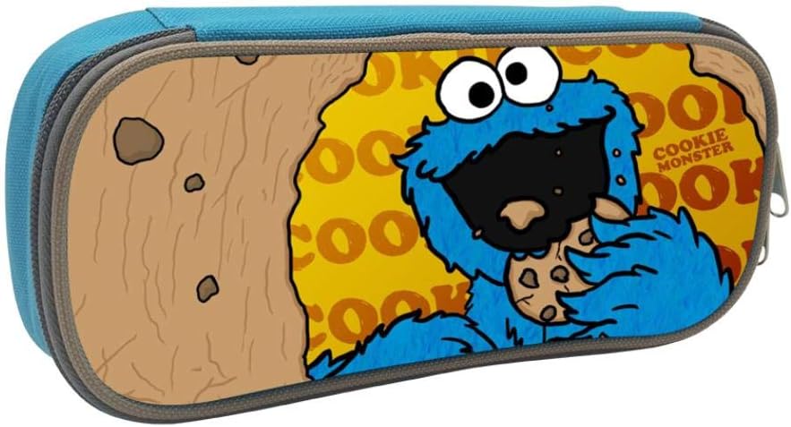 Se-Same Street Cookie Monster Pen Bag Large Capacity Student Stationery Bag Pencil Case Dual Zippers