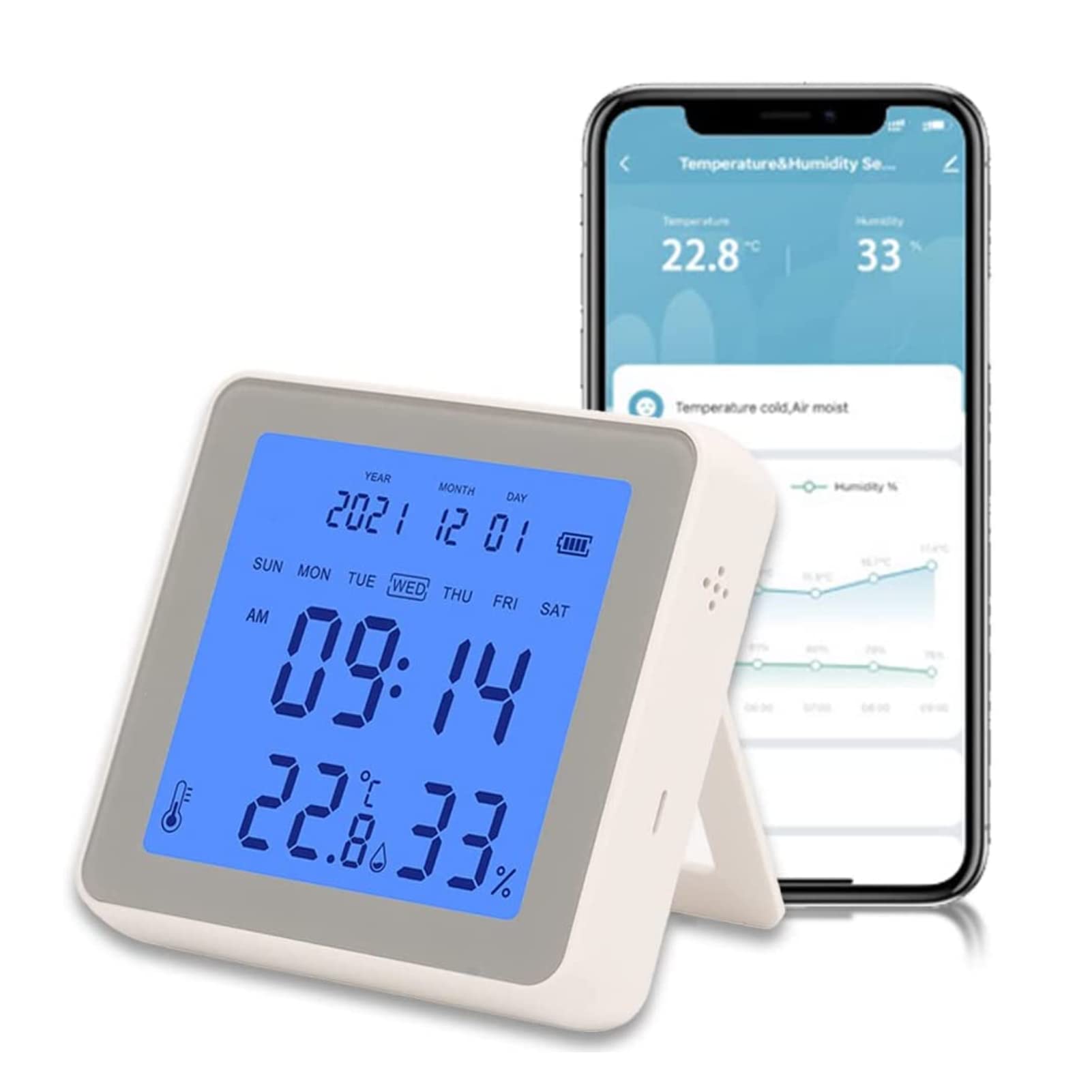 Smart Temperature Humidity Sensor Remote Monitoring 3.2in LCD Screen Temperature Humidity Monitor Indoor Humidity Meter for Home Wine Cellar Greenhouse(WiFi Version)