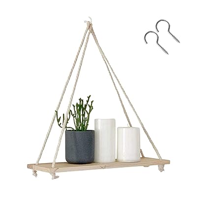 13SOEME Hanging Plant Stand Flower Pot Rack Hanging Planter Shelf Plant Pots Shelves Rack Indoor Plant Hanger Planter Rack Pot Display Holder Wooden Storage Board Cotton Rope with Wood Plate (1 Pcs.)