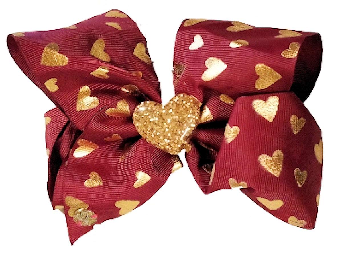 Amazon Com Jojo Siwa Large Cheer Hair Bow Burgundy Gold Hearts