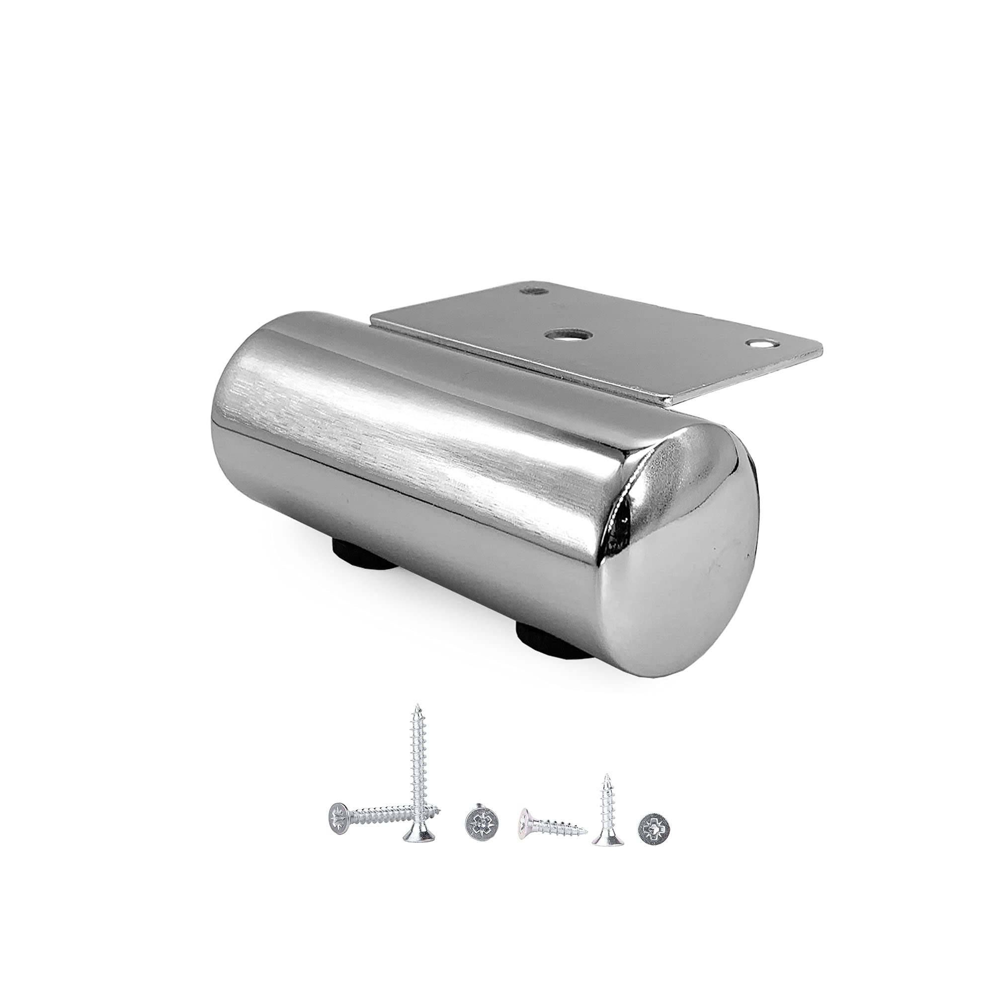 (Pack of 4 pcs) Glossy Chrome 44 mm Height Furniture Legs, Metal Leg Round Ø 40 mm, Cabinet Feet, Sofa Leg, Bed Riser, Screws Included (4)