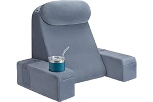 Reading Pillow for Adults, Back Pillow for Bed Sitting Up, Backrest Pillow for Sitting in Bed, Detachable Arms with Built-in 