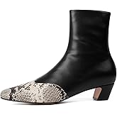 Vertundy Women's Ankle Boots Square Toe Booties Low Kitten Block Chunky Heel Snakeskin Patchwork Leather Chelsea Boots