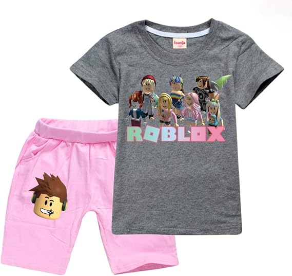 Girls Roblox 2 Piece Suits Unisex Kids Short TShirt + Shorts Tracksuit