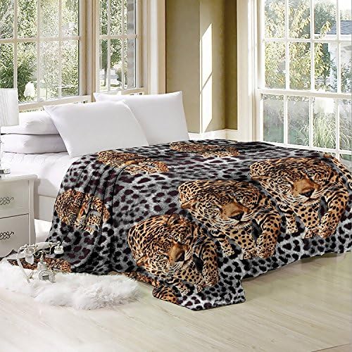 Soft Plush Coral Fleece Fuax Fur Flannel Throw/Blanket 79X89 Full/Queen (F11-Cheetah/Leopard)