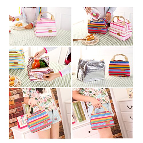 WITERY New Canvas Lunch Bag Tote Insulated Cooler Travel Zipper Lunch Box Sack Storage Carry Case Bag Lunch Kit - Thumbnail 5