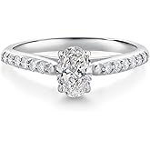 Gem Stone King 10K White Gold 7X5MM Oval Gemstone Birthstone and 1.5MM Lab Grown Diamond Engagement Ring | Solitaire Wedding Engagement Anniversary Promise Gold Ring For Women | Sizes 5 to 9