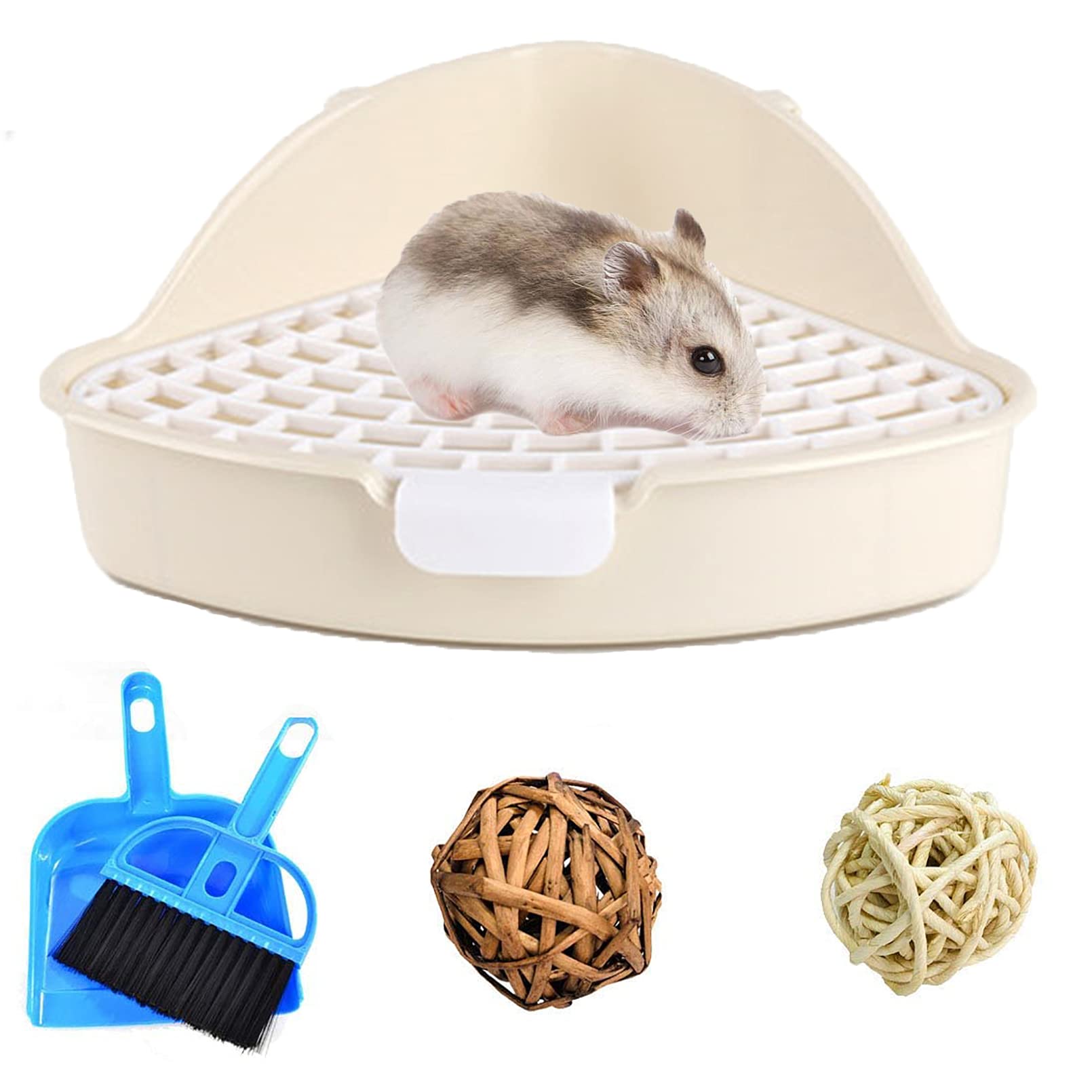 PINVNBY Small Animals Toilet Hamster Litter Tray Corner Potty Training With Chew Balls for Guinea Pig Ferret Dwarf Bunny