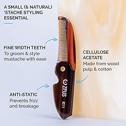 ZEUS Folding Mustache Comb, Handmade Saw-Cut Best