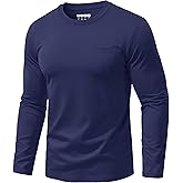 EKLENTSON Men's Cotton T-Shirts Long Sleeve Pocket Tee Crewneck Moisture Wicking Casual Tshirts Solid Color