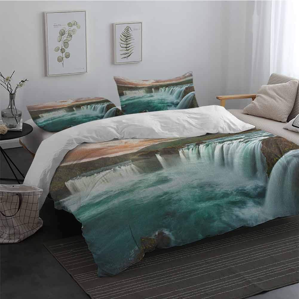 Sheet Set Microfiber Bedding Waterfall Majestic Iceland Waterfall Flowing Down The River Northern Magical Nature Photo Easy Fit Extra Soft Multicolor Long Twin
