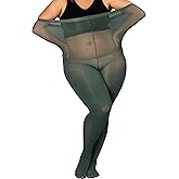 DORALLURE Oversize Plus Size Tights for Women, Solid Color Soft Footed High Waist Pantyhose
