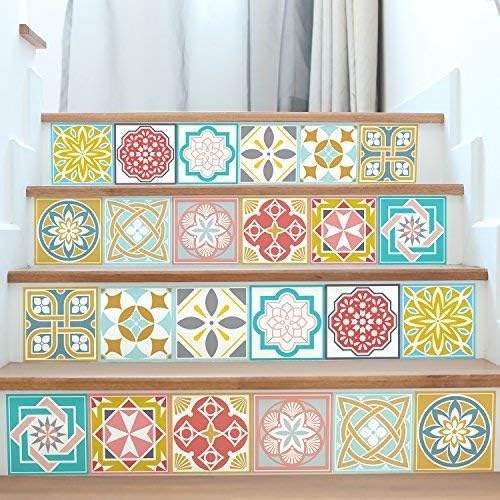 WALPLUS WT1521 Malia Colourful Tiles Mix Wall Stickers - 15 cm x 15 cm - 24 pcs.…, 24 Units