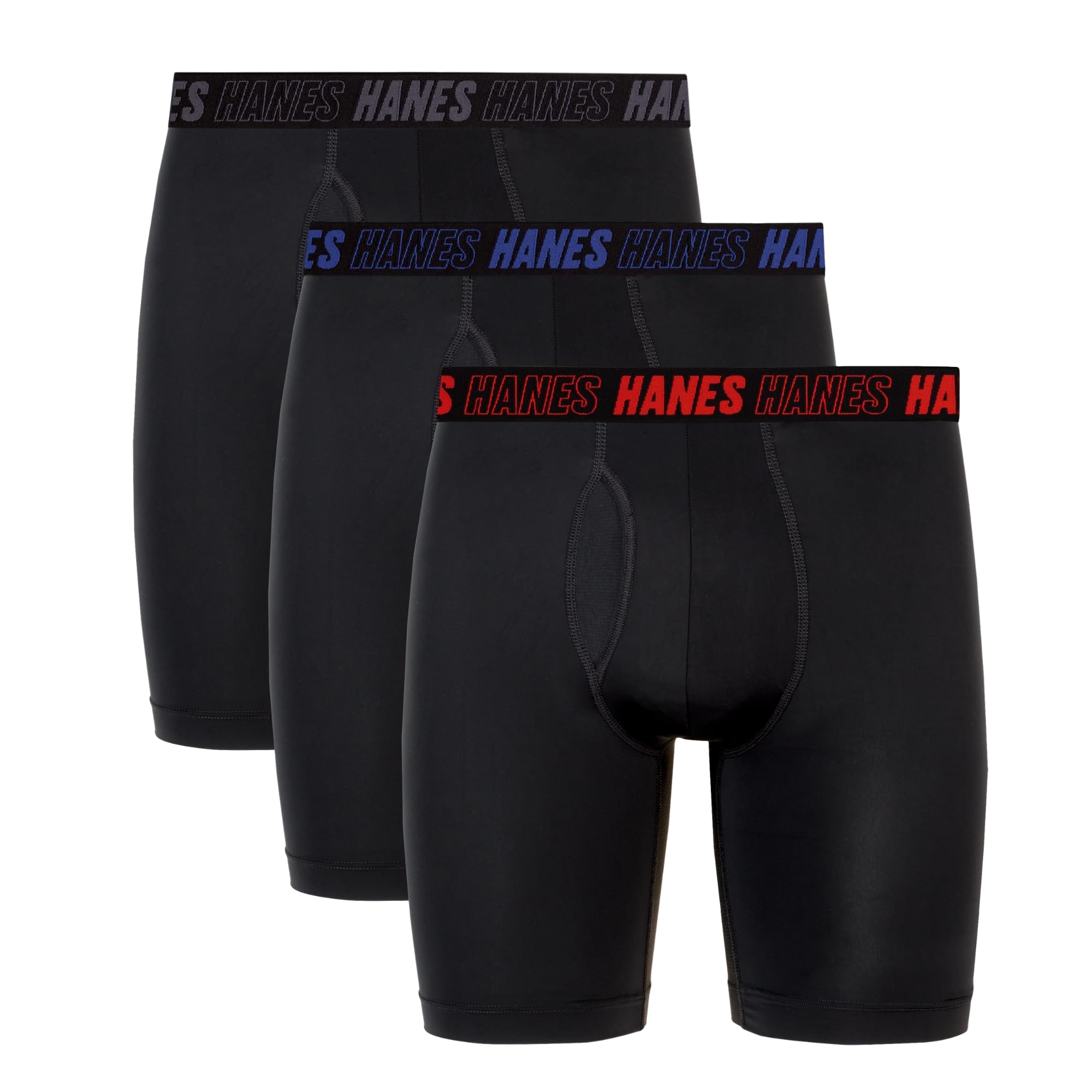 Hanes Mutande Boxer Uomo Performance Total Support Pouch - Pacco Da 3, Nero, Gamba Regolare/Lunga