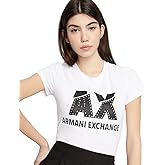 Armani Exchange Womens Studded Logo Slim Fit Scoop Neck Tee