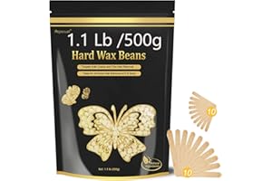 AUPERWEL Hard Wax Beads for Sensitive Skin Hair Removal, 1.1LB Painless Pearl Waxing Beans with 20 Spatulas for Bikini, Eyebrow, and Facial At-Home Waxing for Women and Men (Cream)
