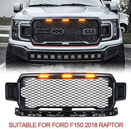 OTQEALY Compatible With/Replacement For Car Front Radiator Grilles For Ford f150 2018 Raptor, With Led Anti-Fog Lights, Front Grille Modification,Modified Mesh Grille,Matteblack
