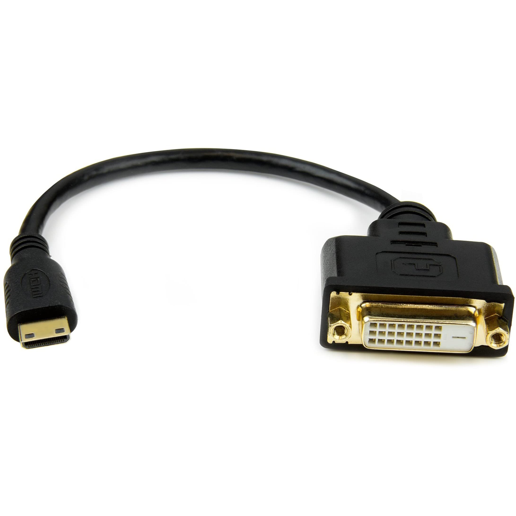 StarTech.com 8in Mini HDMI to DVI-D Adapter M/F - 8 inch Mini HDMI to DVI Cable - Connect a Mini HDMI tablet or laptop to a DVI-D display (HDCDVIMF8IN),Black