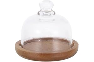 SUPVOX Mini Wood Cake Plate with Glass Dome Cloche, Multi-use Dessert Stand Tray for Snacks and Cheese,