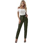 Hybrid & Company Women's Paper Bag Pants Casual Slim High Waist Pants with Bow Knot