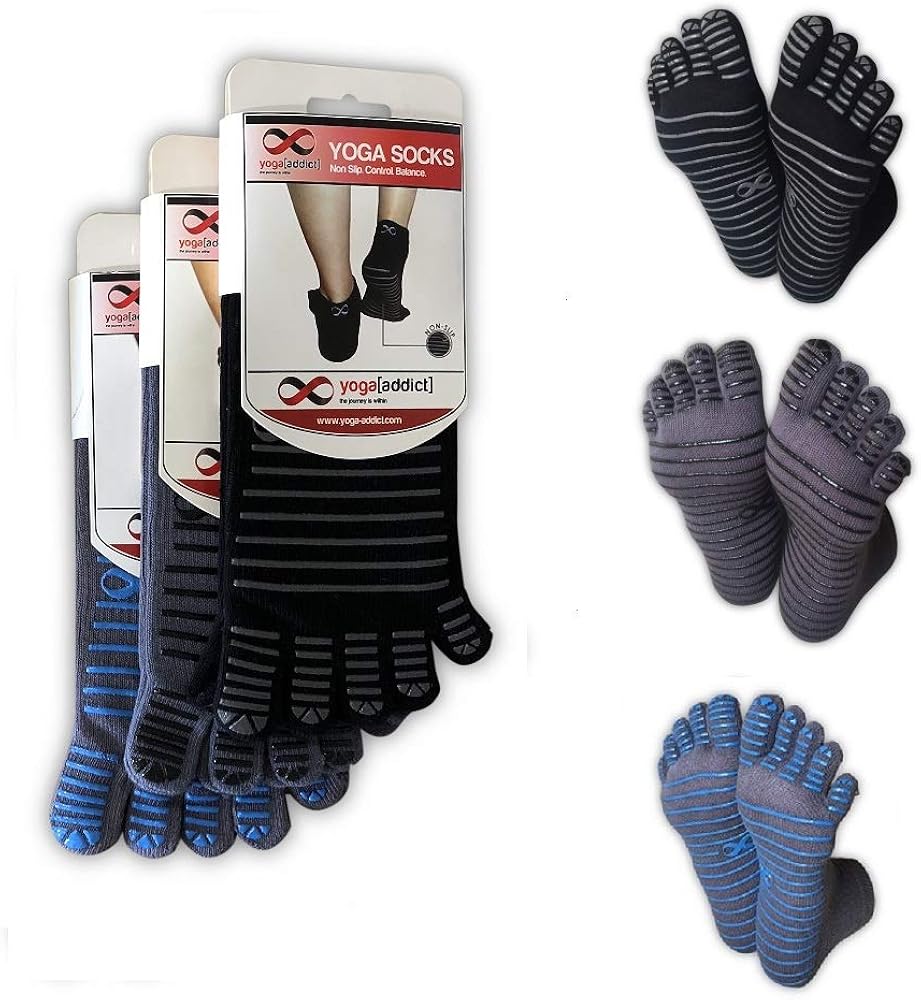 YogaAddict Yoga, Pilates, Barre, Dance, Full Toe Socks with Grips, 1 & 3 Pairs Set, Anti Non Slip Skid, for Women & Men : Clothing