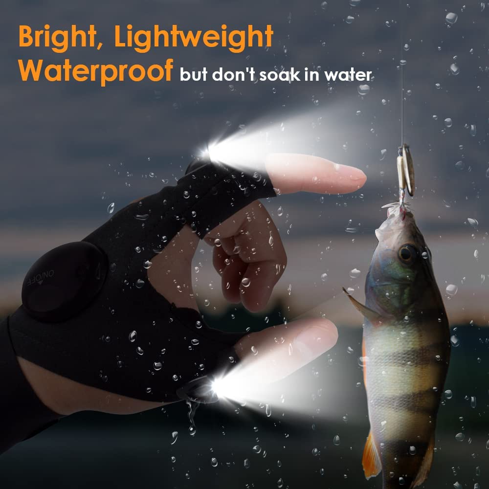 HANPURE LED Flashlight Gloves Stocking Stuffers for Adults Men Christmas Birthday Gift Idea for Dad Husband Him Boyfriend (1 Pack(with Replaceable Batteries))