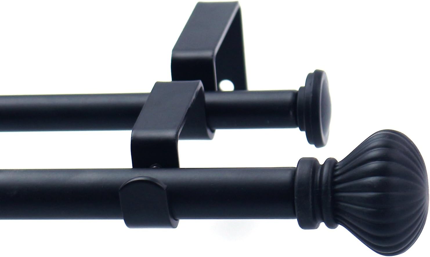 Furnishland Black Window Curtain Double Rod Set, Fluted Ball Finial, 5/