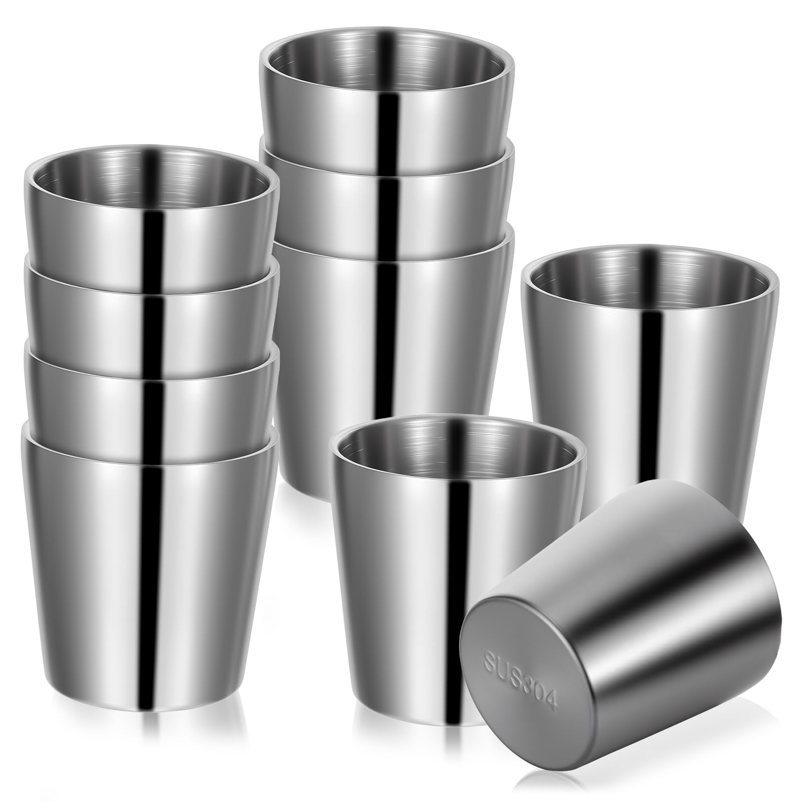 Photo 1 of 10 Pieces 6 oz Reusable Metal Tumbler Double Wall Cups, Stackable Metal Drinking Cups Insulated Drinking Glasses Reusable Camping Mugs for Home Camping RV BBQ Office Party(Silver)