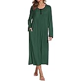 AVIIER Cotton Nightgowns for Women Soft Long Sleeve Night Gown with Pockets